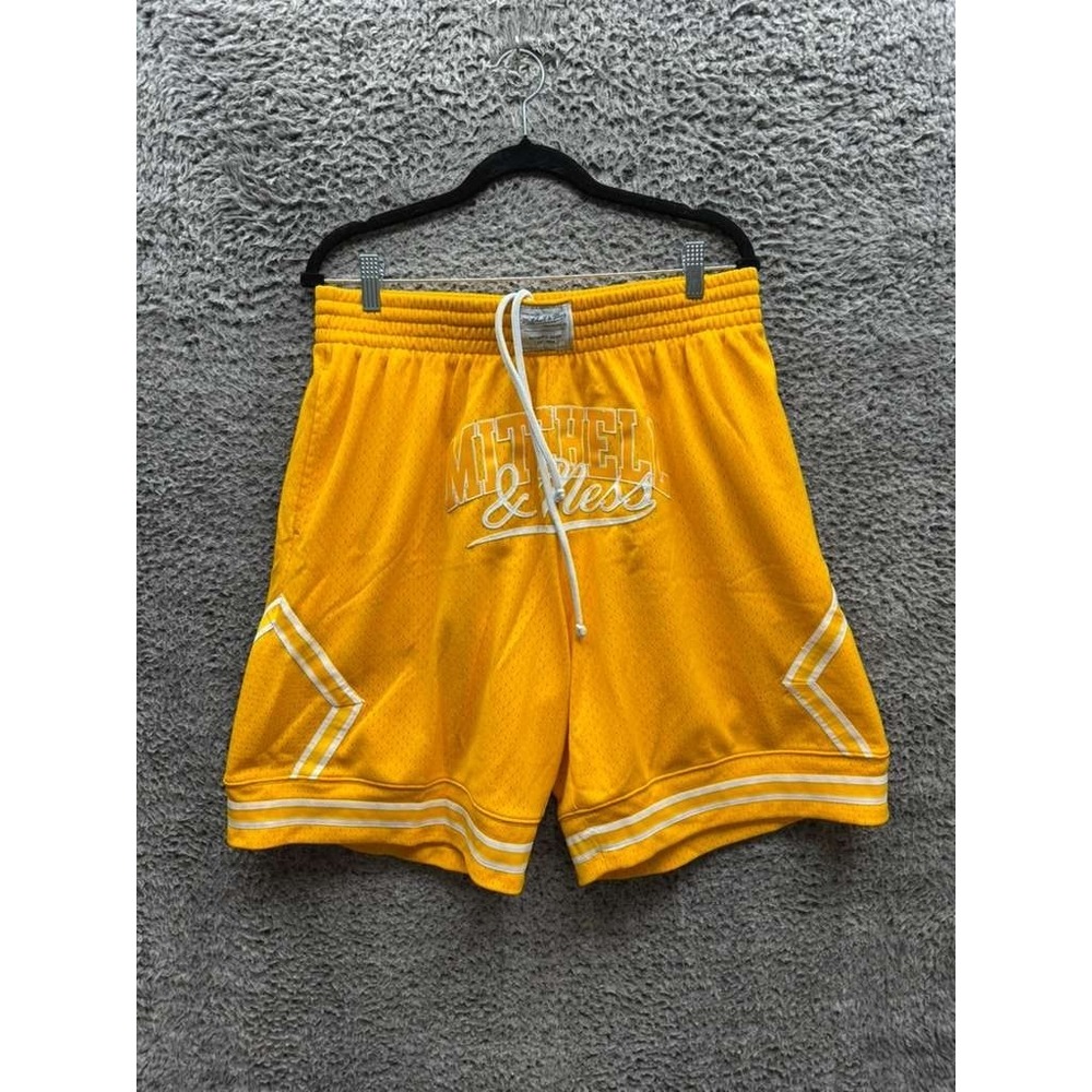 Mitchell & Ness Diamond Script Mesh Drawstring Shorts Yellow Mens Size‎ XL